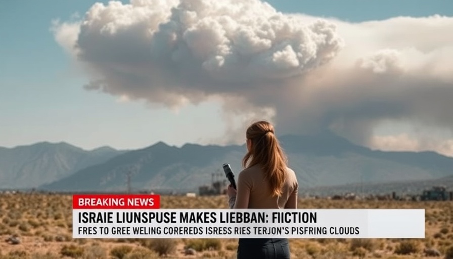 Breaking news on Israeli strikes in Lebanon with smoke and reporter.