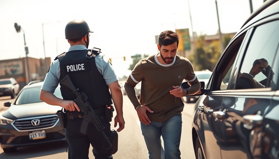 ICE expansion funding implications: law enforcement officer and individual near vehicles.