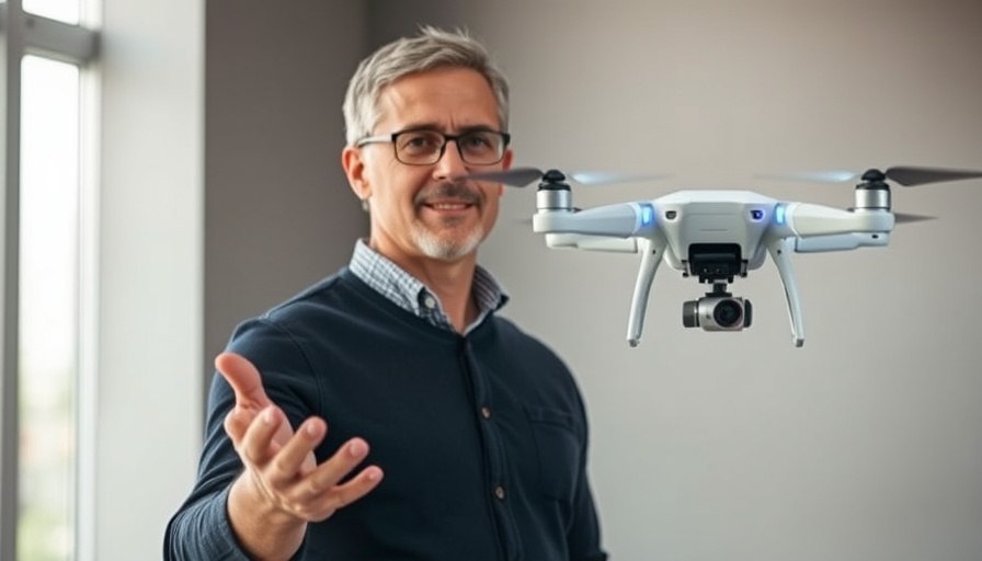 Man gesturing with AI drone, illustrating modern warfare advancements.