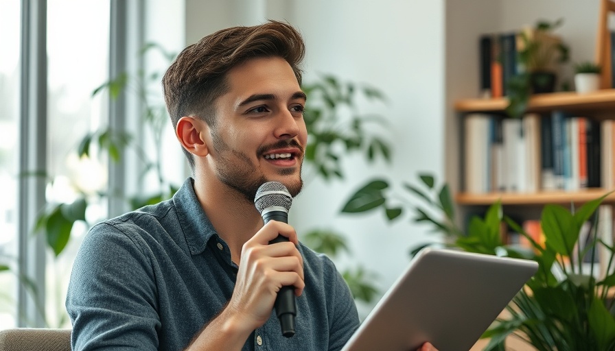 Young man discussing financial literacy books in a modern setting.