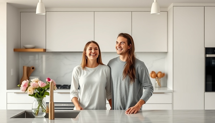 Modern couple in a stylish kitchen, real estate and cultural design.