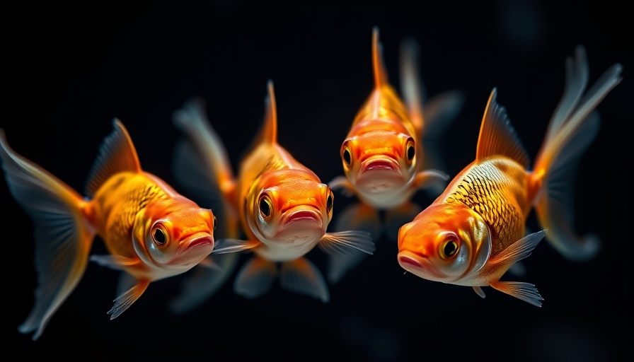 Four vibrant goldfish showcasing fish intelligence and communication.