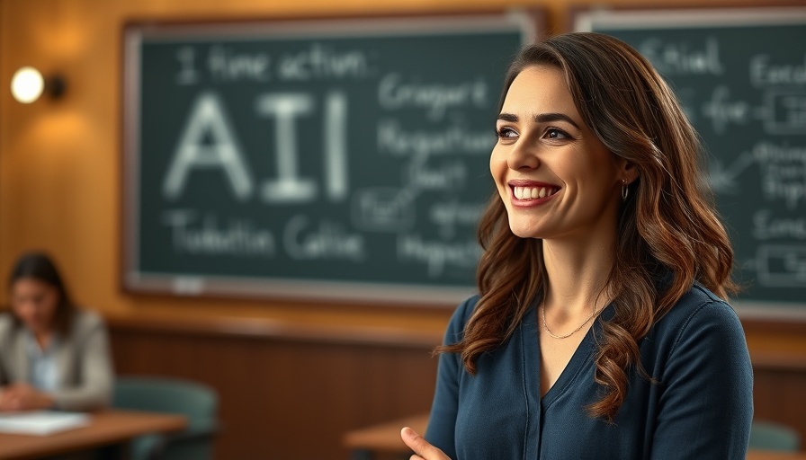 AI agents best practices presentation with smiling woman and blackboard text.