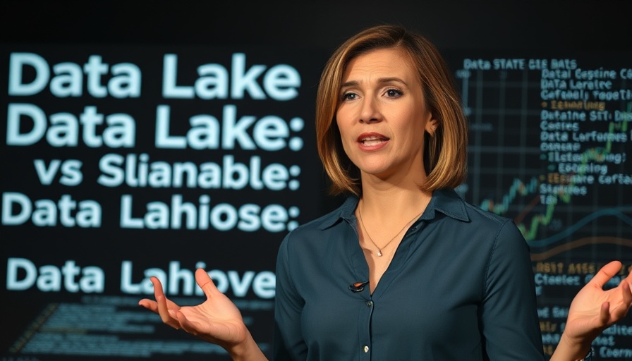 Female presenter explaining data lake vs data warehouse vs data lakehouse.