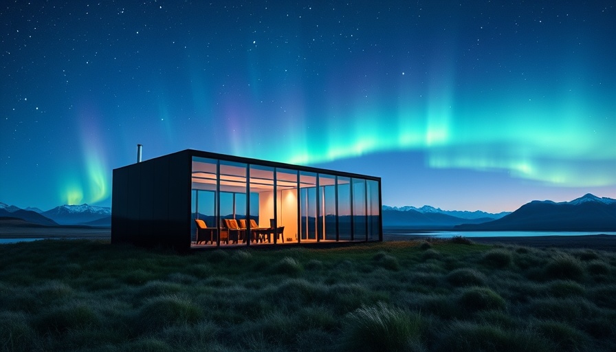Modern glass cabin under Northern Lights in Iceland Airbnb.