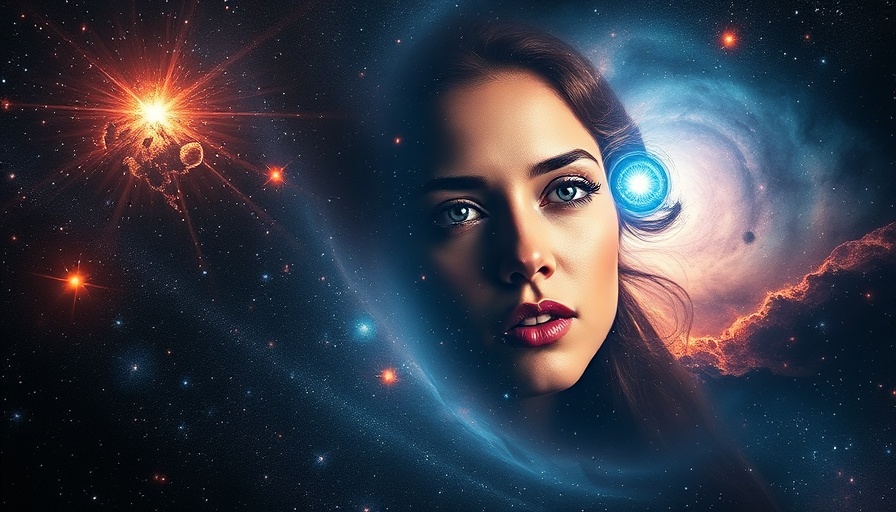 Fossil galaxy background with superimposed face.