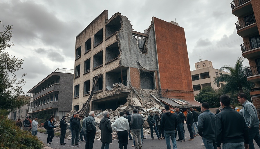 Scene of Umuahia building collapse with onlookers.