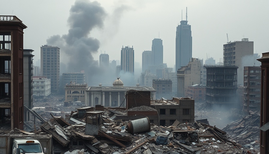 Gaza cultural genocide depicted through war-torn cityscape and destruction.