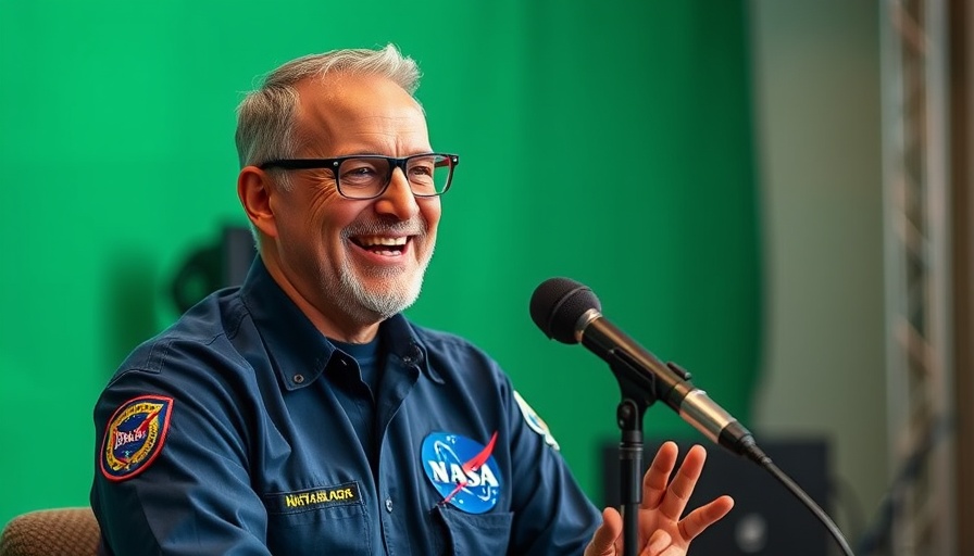 Middle-aged man in NASA uniform speaking, space exploration perspective.