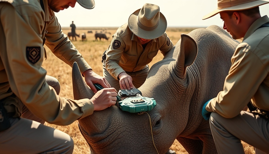 Conservationists implant device in endangered rhino for preservation.