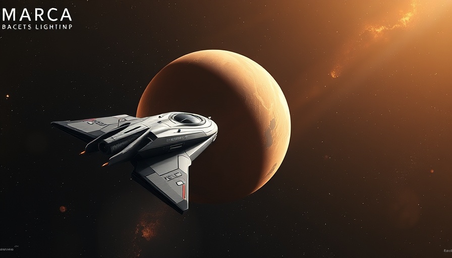Futuristic spacecraft near Mars showcasing Mars water history.