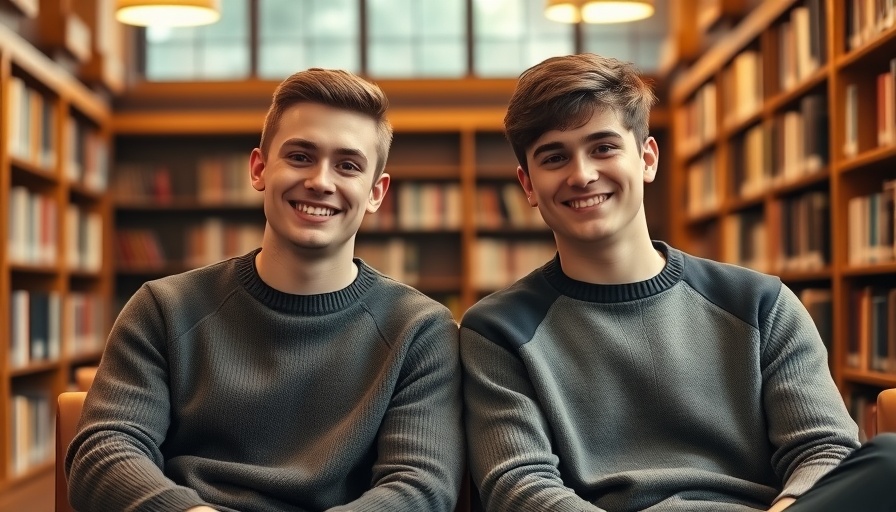 Two young men smiling in a cozy library for the Xelaris Florence teen accelerator program.