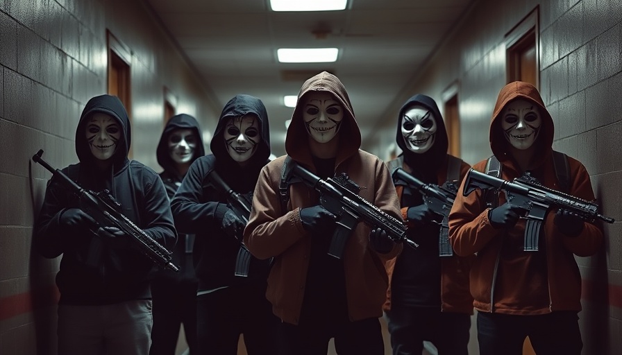 Masked teens holding weapons in dim hallway, highlighting teen recruitment in organized crime.