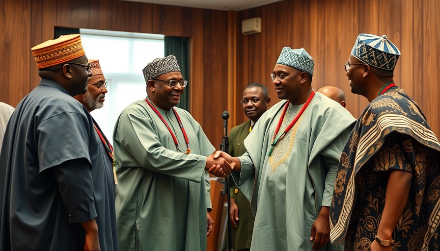 Nigerian officials discussing local governance indoors