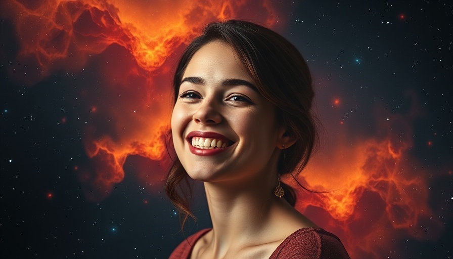 JWST captures star's death with nebula backdrop and woman smiling.