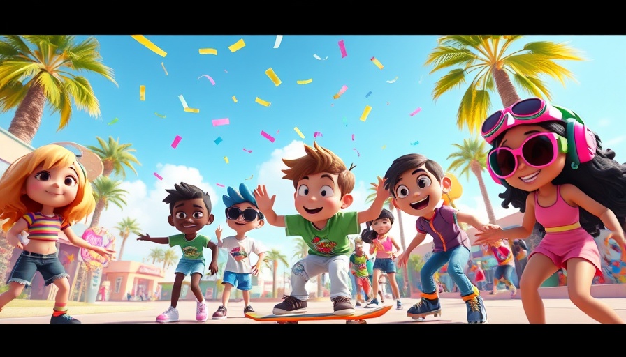 Scalable Parental Consent in Online Gaming: Animated group skateboarding in vibrant scene.