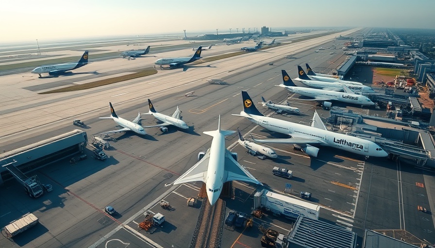 Aerial view of Fraport airport with bustling cargo operations.
