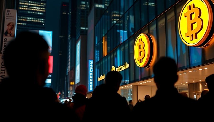 Bitcoin signs illuminate city, highlighting volatility impact on trade.