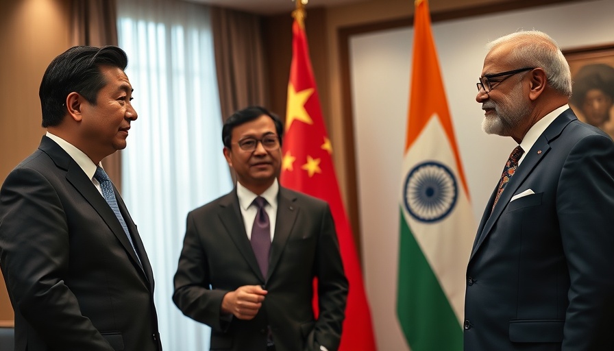 Wang Yi visit to India relations: diplomats in discussion with flags.