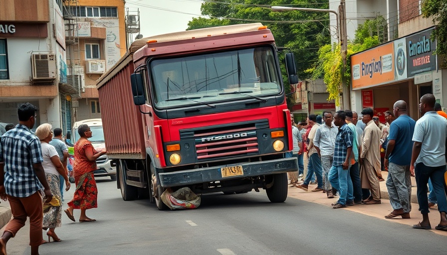 Truck accident scene in Auchi with onlookers nearby.