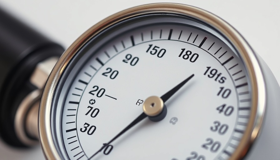 Close-up of an analog blood pressure gauge displaying readings.