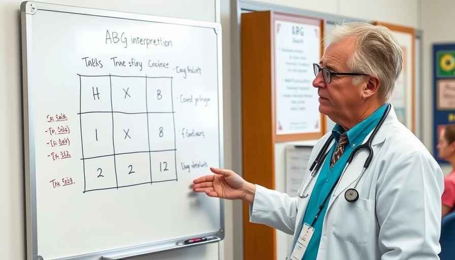 Healthcare educator demonstrating ABG interpretation methods using a tic-tac-toe grid.