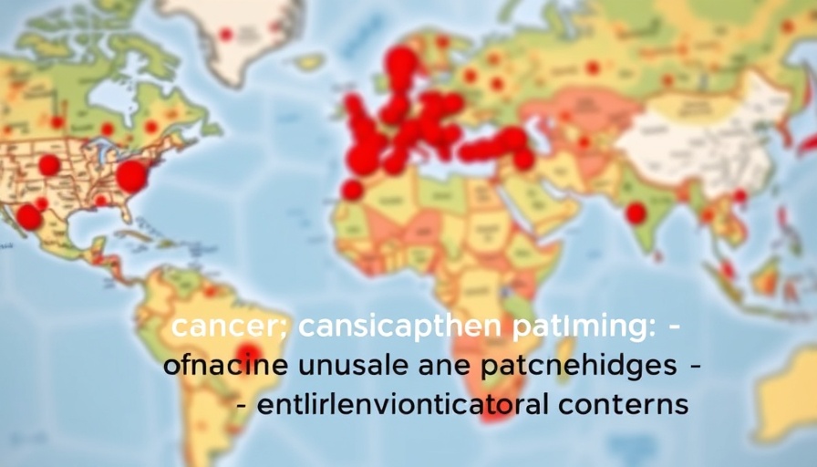 Map highlighting cancer clusters, environmental concerns focus.