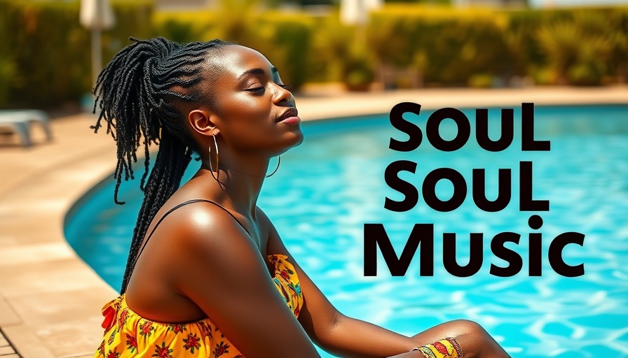 Vibrant soul music channel theme with woman by the pool.
