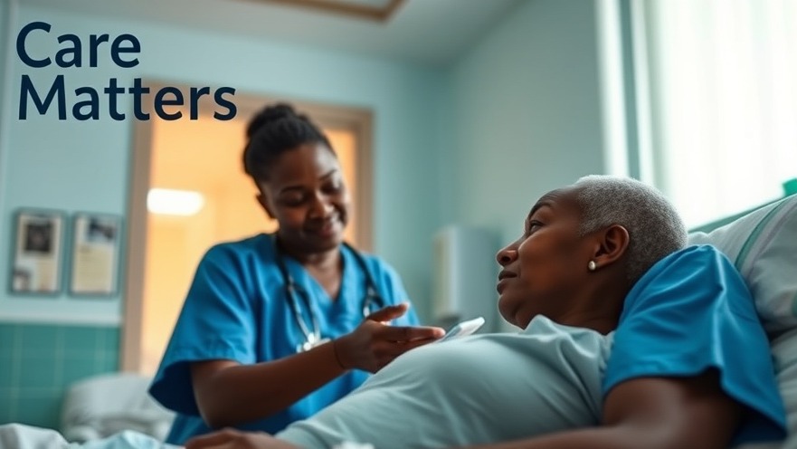 A compassionate African healthcare provider interacts with a patient, embodying 'Care Matters' in a soothing hospital setting.