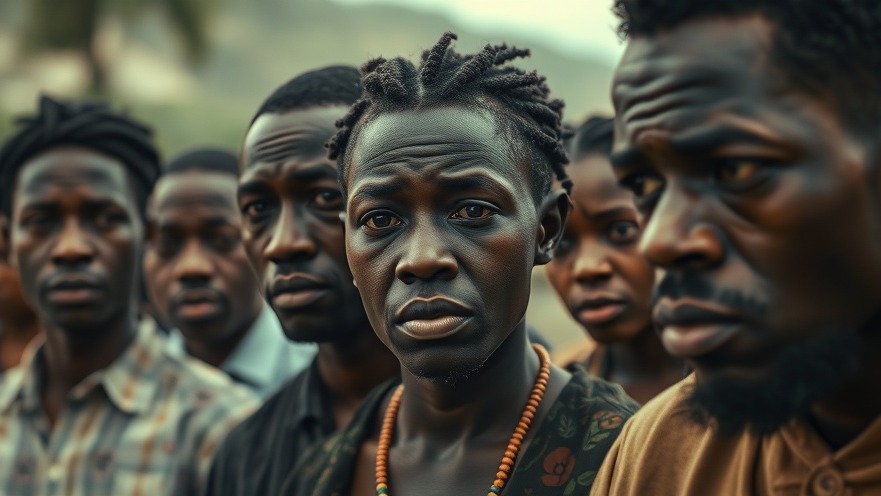 Photorealistic collage of African individuals expressing concern about political accountability and conflict resolution.