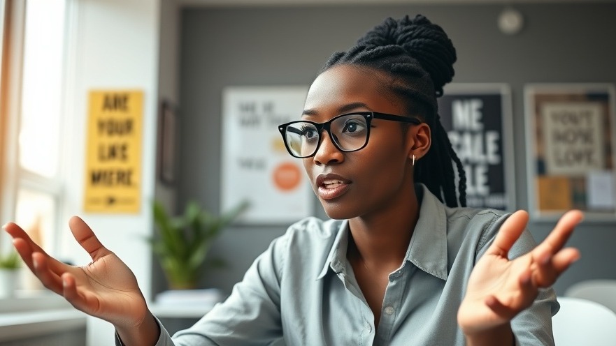 Young African woman shares productivity tips in a modern office setting.