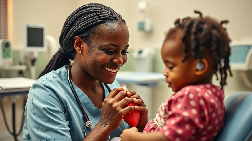 AI in healthcare: pediatric examination with smiling mother and doctor in warm clinic.