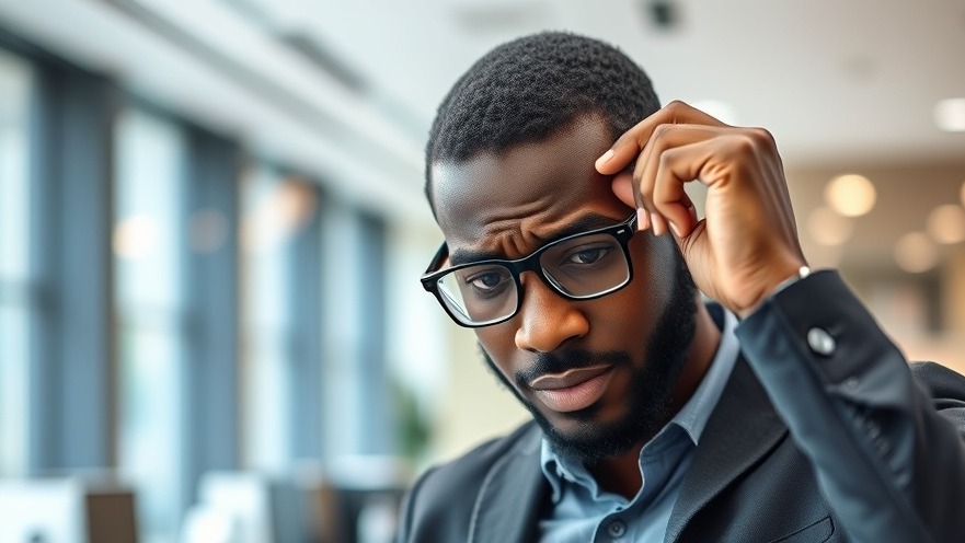 Young man in a modern office showing stress; highlights the need for mental health support in a toxic work environment.