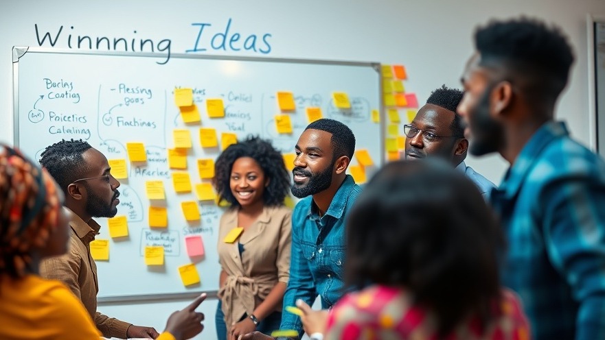 Winning mindset: Diverse entrepreneurs brainstorming with vibrant sticky notes.
