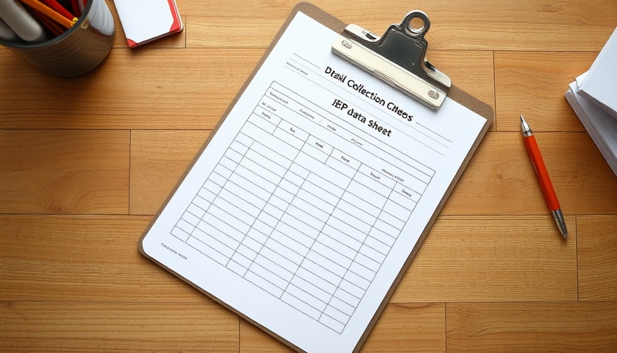 IEP data collection sheets for progress tracking on clipboard.