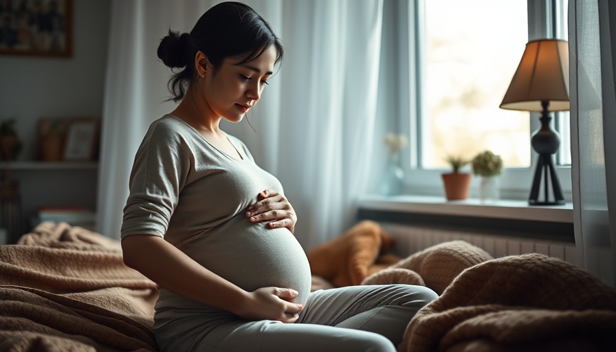 Pregnant woman thinking about autism research in cozy bedroom.
