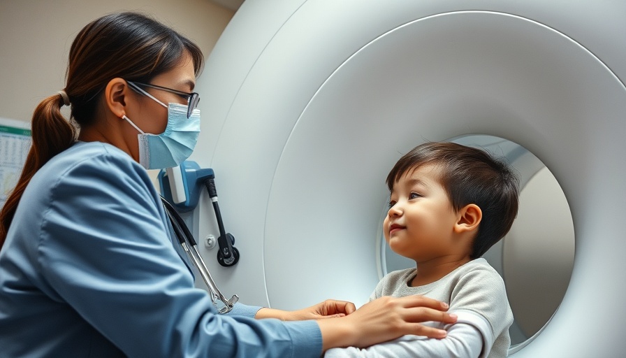 Healthcare professional comforts child in MRI machine for autism research.