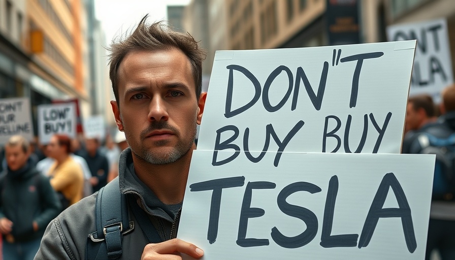 Protester during Tesla protest holding a sign, Elon Musk Tesla protests