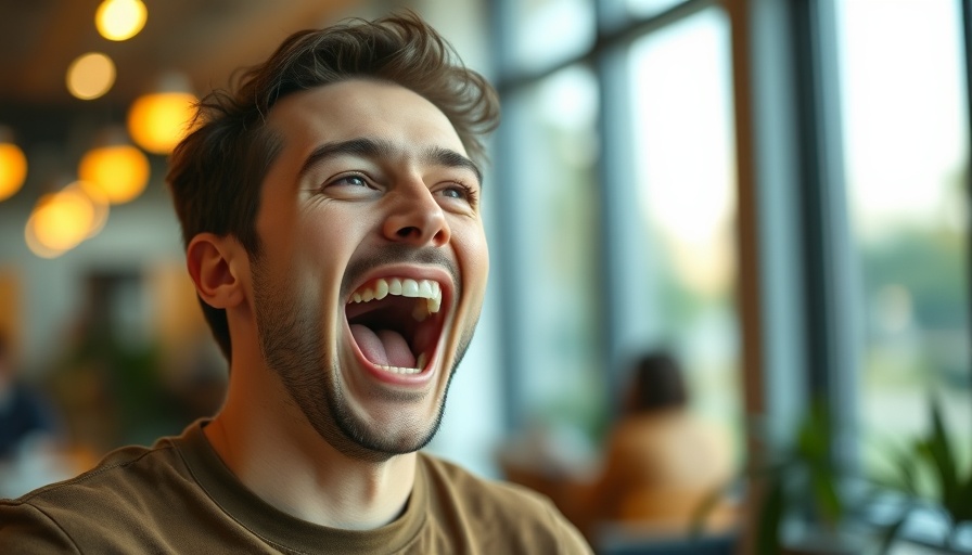 Young man excitedly reacting indoors, showcasing joy.