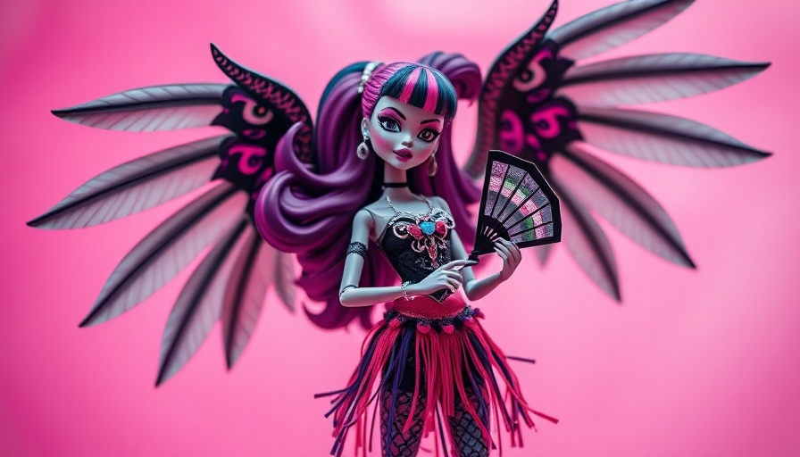 Mattel Monster High Doll in vibrant pink setting with wings and fan.