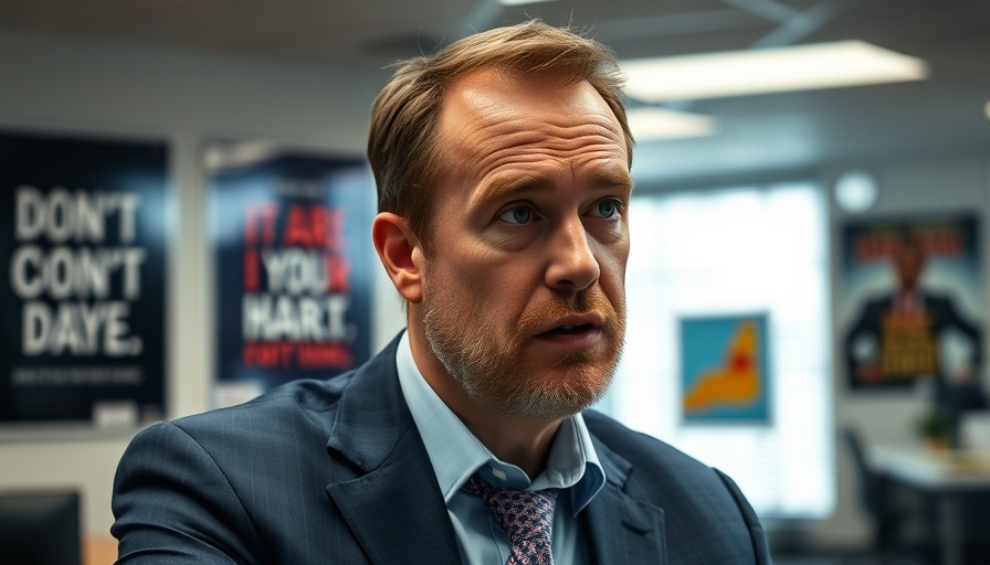 Man discussing current events in an office setting.