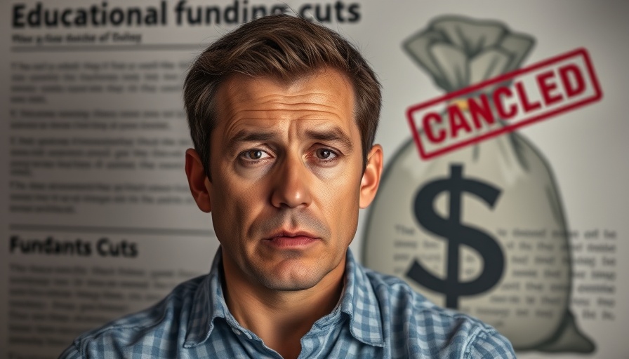 Cuts in American Universities discussion with concerned male and dollar bag.