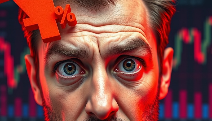 Market Crash Fearmongering concept with concerned man and falling arrow.