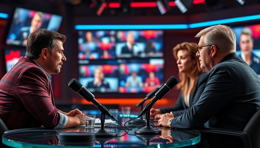 Talk show hosts debate Trump's tariffs, engaging expressions on set.
