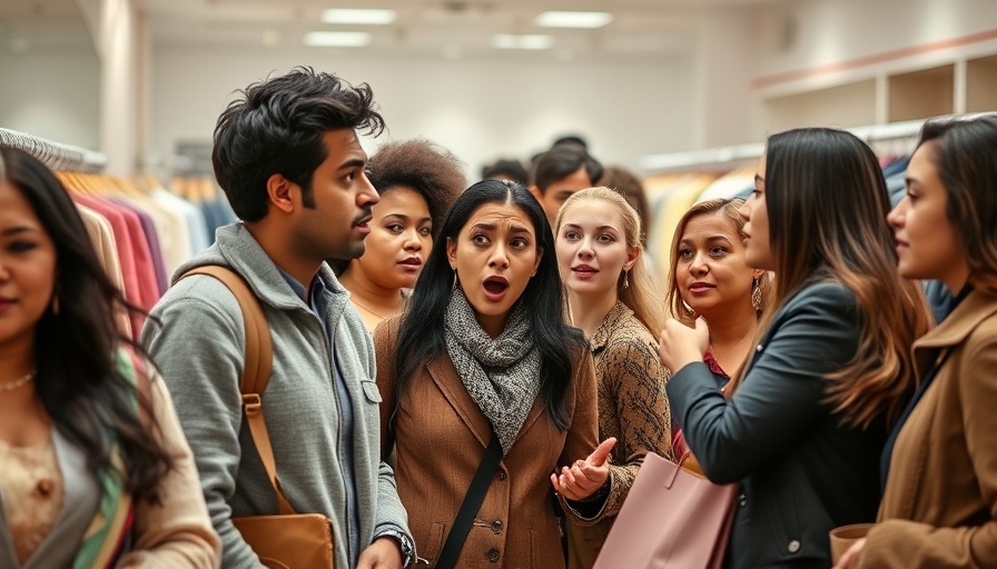Shoppers in retail store during tense moment, highlighting racial profiling in retail.