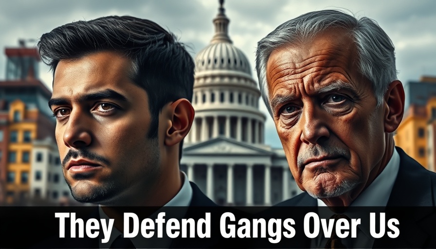 Contrasting portraits of men with political backdrop.