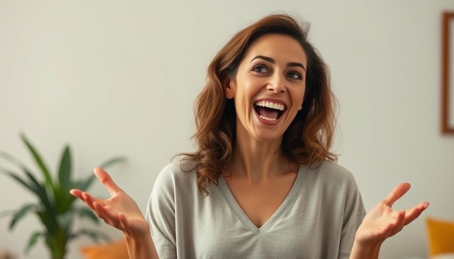 Enthusiastic woman discussing democracy in a news update.