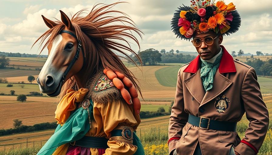 Colorful collage of cultural trends in entertainment with eccentric costumes.