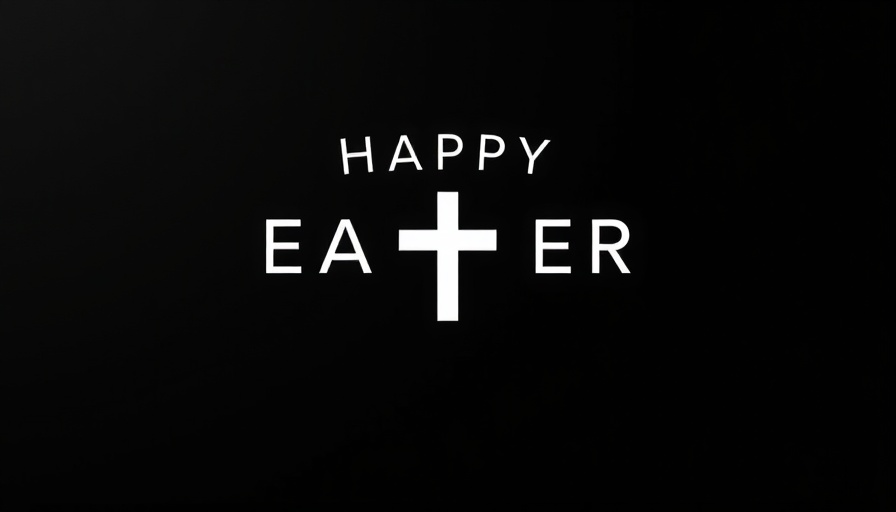Minimalistic Easter graphic with 'HAPPY EASTER' and cross.