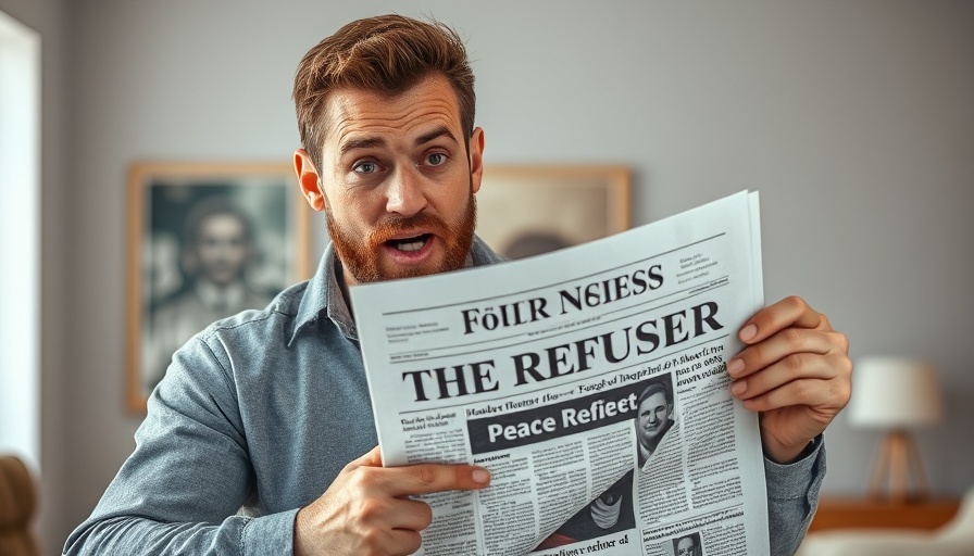 Zelenskyy Refuses Peace headline on newspaper held by expressive man.